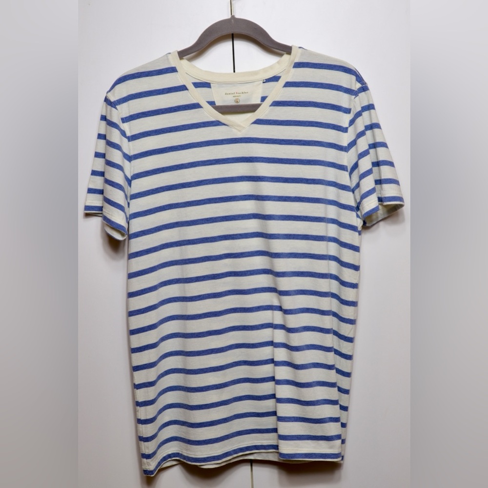 Daniel Buchler Striped V Neck T Shirt